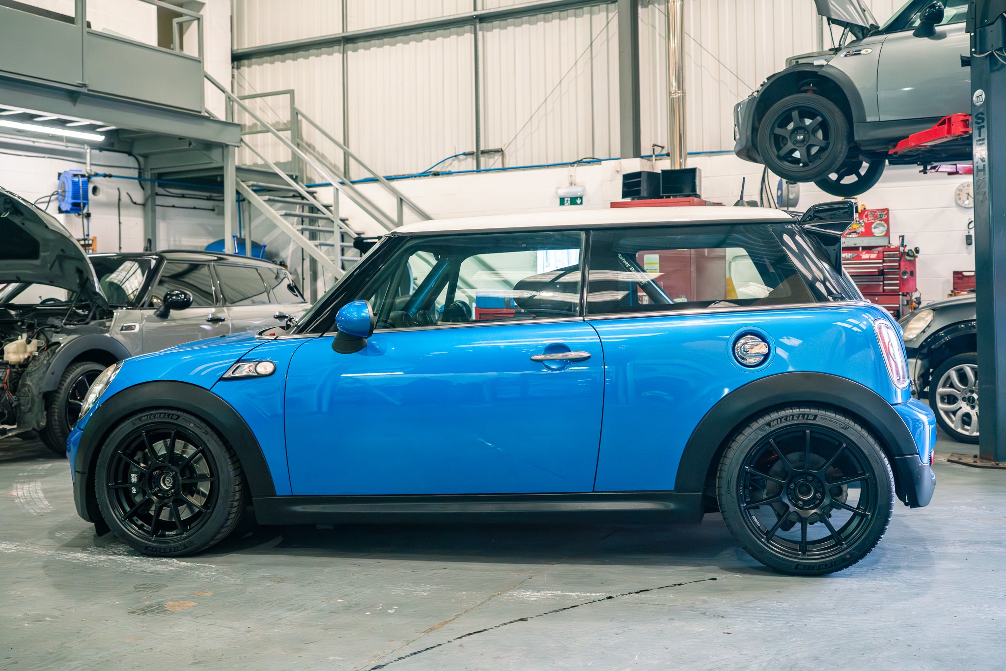 stripped down R56 MINI ready to be painted a custom colour.