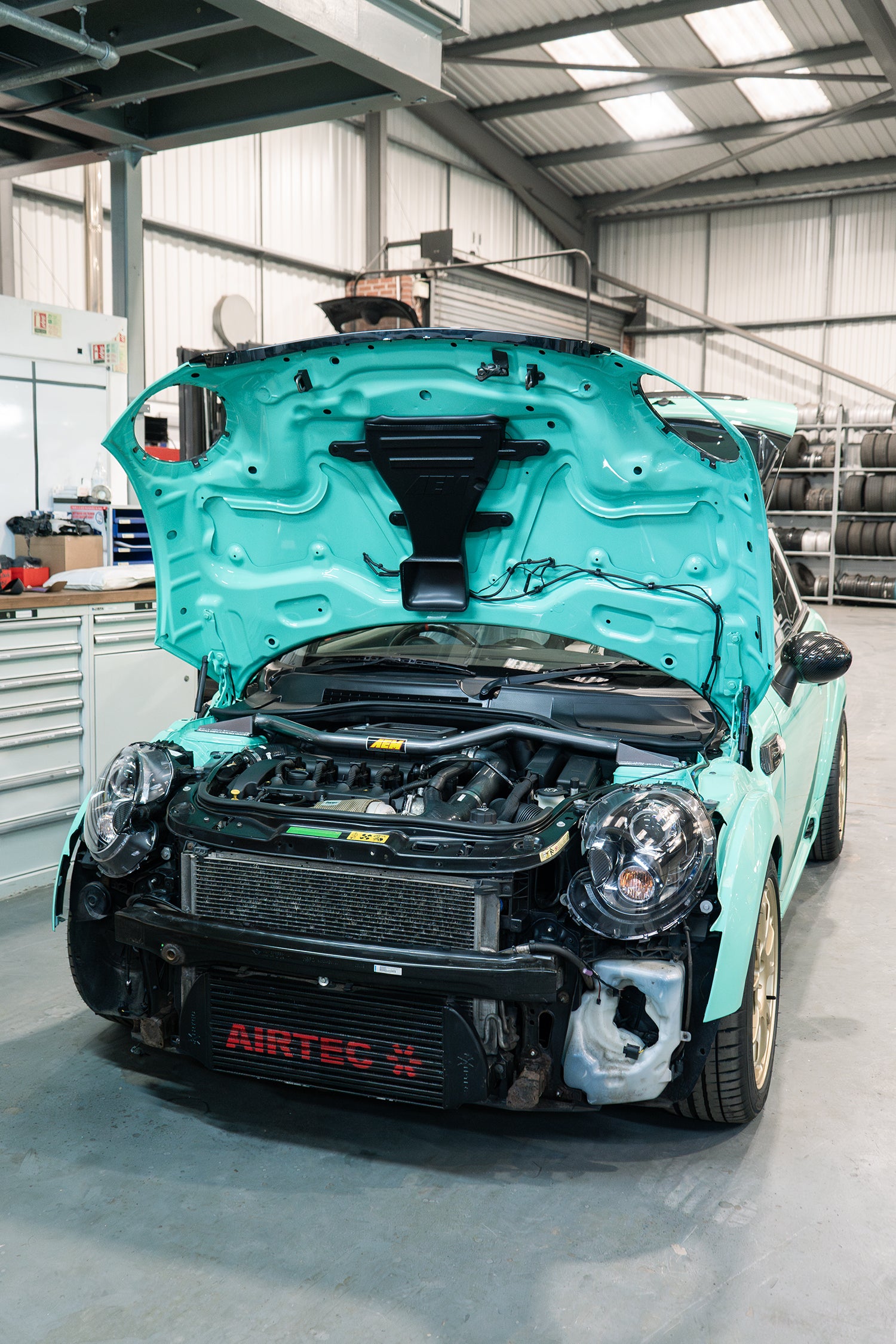 Mint Green R56 MINI WIth AEM induction kit and Airtec intercooler