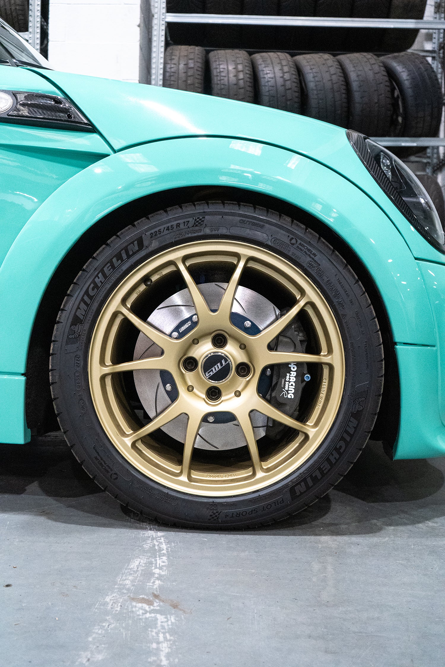 Ap racing big brake kit with 2 piece disks with wheel fitted.